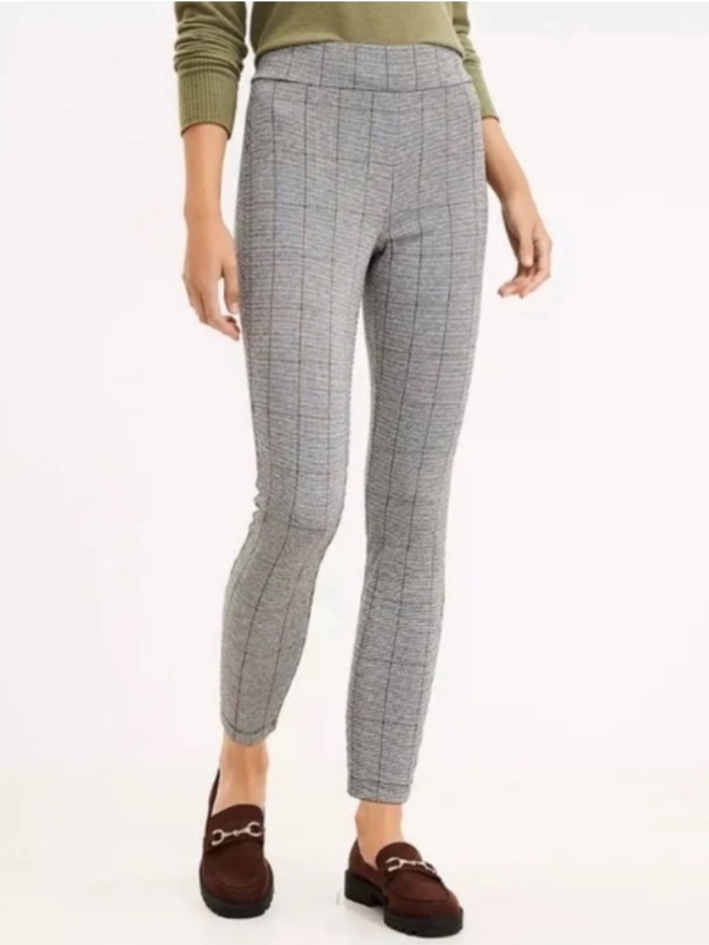 LOFT XXL Pull On Pants Houndstooth Plaid Stretch Career Ankle